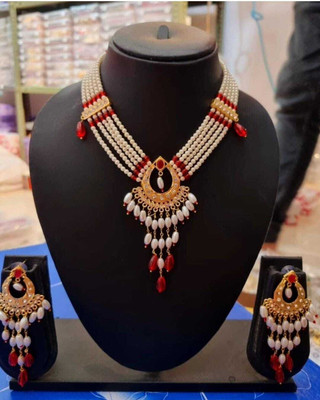 Mk Jewellery Alloy Gold-plated Red Jewellery Set(Pack of 1)