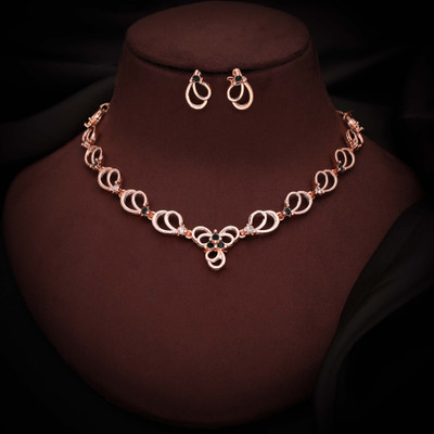 Vedda Brass Gold-plated Rose Gold, White, Green Jewellery Set(Pack of 1)