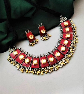 house of common Brass Silver Red Jewellery Set(Pack of 1)