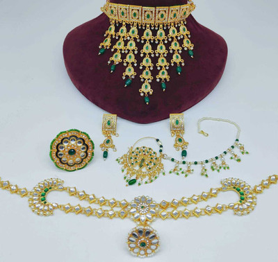 rajputijewels Brass Gold-plated Green Jewellery Set(Pack of 1)
