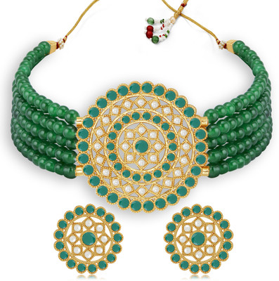 Sukkhi Alloy Gold-plated Green, White Jewellery Set(Pack of 1)