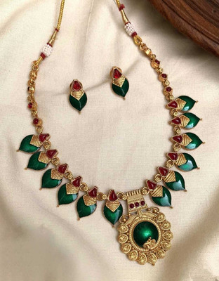 Joyful Alloy Gold-plated Green Jewellery Set(Pack of 1)
