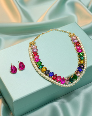 MANSIYAORANGE Brass Gold-plated Multicolor Jewellery Set(Pack of 3)