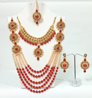 Kaaynat Brass, Stone, Mother of Pearl, Alloy Gold-plated Ruby Red, Gold Jewellery Set(Pack of 1)