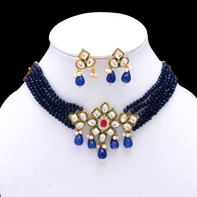 Poojajewl Brass Gold-plated Blue Jewellery Set(Pack of 3)