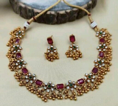 house of common Alloy Gold-plated Red Jewellery Set(Pack of 1)