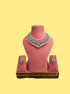 Saika Brass Silver White Jewellery Set(Pack of 1)