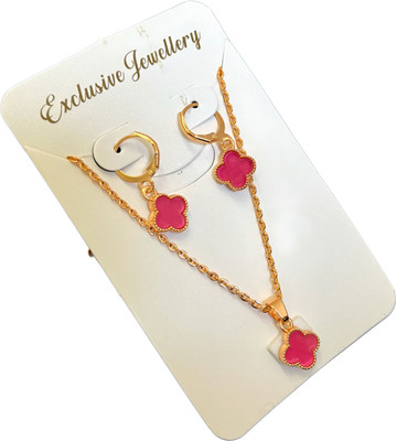 Ratnalok Alloy Gold-plated Pink, Gold Jewellery Set(Pack of 1)