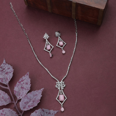 Opal Touch Brass Rhodium White, Pink Jewellery Set(Pack of 1)