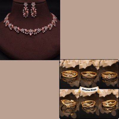 VEDDAA Brass Gold-plated Gold, Rose Gold, Pink Jewellery Set(Pack of 7)