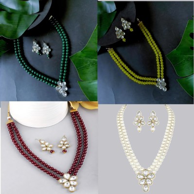 ZEER Creation Alloy Gold-plated Maroon, White, Yellow, Green Jewellery Set(Pack of 4)