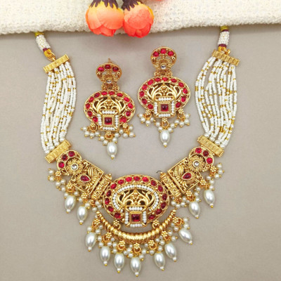 NANDAI Alloy Gold-plated Gold, Red Jewellery Set(Pack of 1)