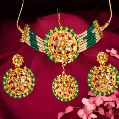 TOOKKART Alloy Gold-plated Green Jewellery Set(Pack of 1)