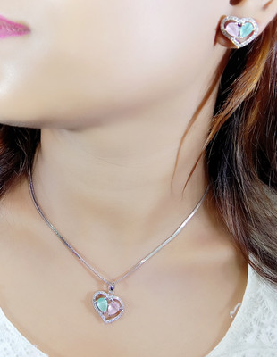 DENICRAAS Alloy Silver Pink Jewellery Set(Pack of 1)