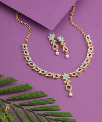 TINALIVA Brass Gold-plated Grey Jewellery Set(Pack of 1)