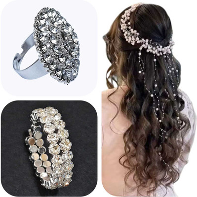 GLAMZY JEWELS Alloy Silver Jewellery Set(Pack of 3)