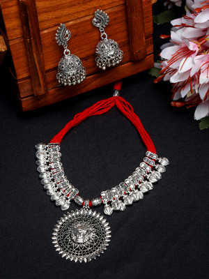 Sangria Alloy Silver Red Jewellery Set(Pack of 3)