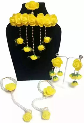 P. R. PRINTS Fabric Yellow Jewellery Set(Pack of 6)