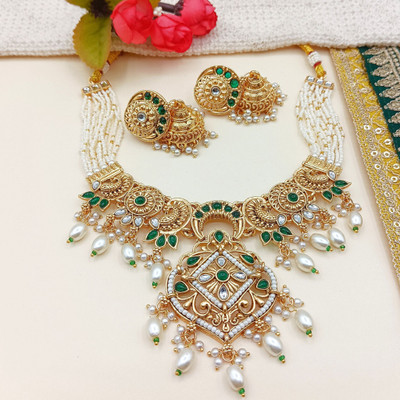 NANDAI Alloy Gold-plated Gold, Green Jewellery Set(Pack of 1)