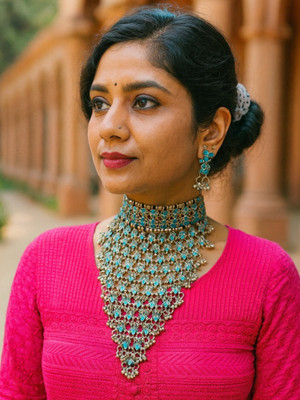 Digital Dress Room Oxidised Silver Gold-plated Blue Jewellery Set(Pack of 3)