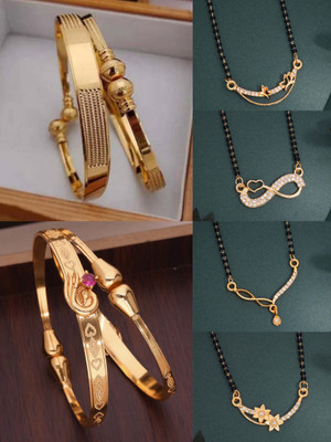 VEDDAA Brass Gold-plated Black, Brown Jewellery Set(Pack of 6)