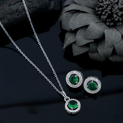 Temora Alloy Sterling Silver Green Jewellery Set(Pack of 3)