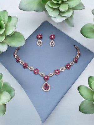 Matram Alloy Rhodium Pink Jewellery Set(Pack of 1)