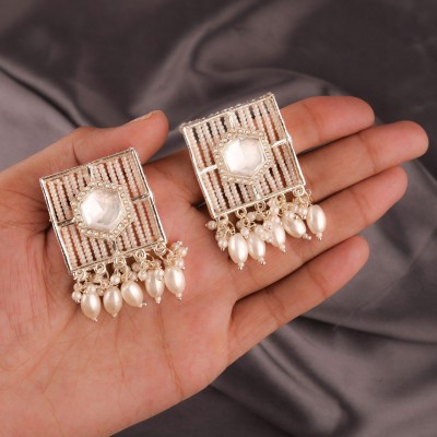 LYRISS Women 1 pair Gold plated wedding wear jhumka earring Diamond, Pearl Brass Earring Set