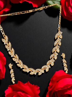 Anika's Creation Brass Gold-plated White Jewellery Set(Pack of 1)