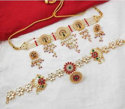 Maytreline Alloy Gold-plated Red Jewellery Set(Pack of 1)