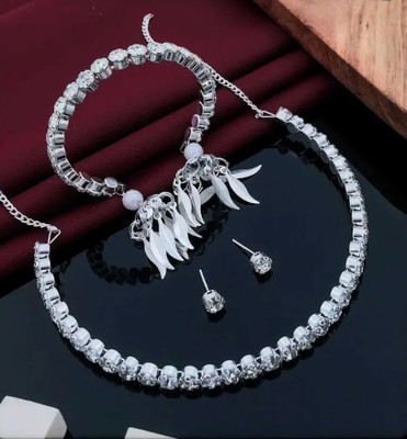 Blooming Jwells Alloy Silver White Jewellery Set(Pack of 1)