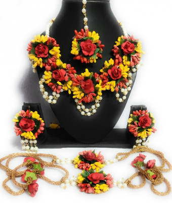 NIHARIKA HANDICRAFTS Fabric Red, Yellow Jewellery Set(Pack of 1)