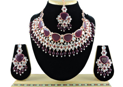 VATSALYA creation Alloy Gold-plated Maroon Jewellery Set(Pack of 1)