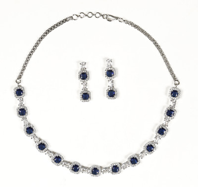 GEMRON JEWEL Brass Rhodium Blue Jewellery Set(Pack of 1)