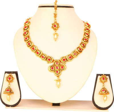 Swarajshop Copper Gold-plated Maroon Jewellery Set(Pack of 1)