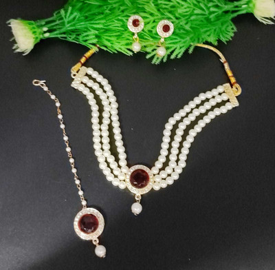 CHARBHUJA Alloy Gold-plated Maroon Jewellery Set(Pack of 1)
