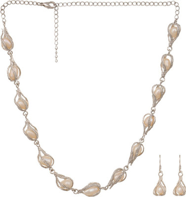 poojithajewellers Alloy White, Silver Jewellery Set(Pack of 1)