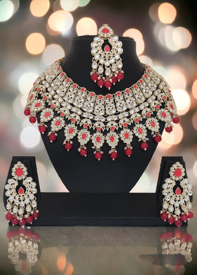 Yuzi Jewells Alloy Gold-plated Red Jewellery Set(Pack of 4)