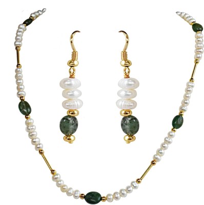 Surat Diamond Jewellery Mother of Pearl Gold-plated White, Green Jewellery Set(Pack of 1)
