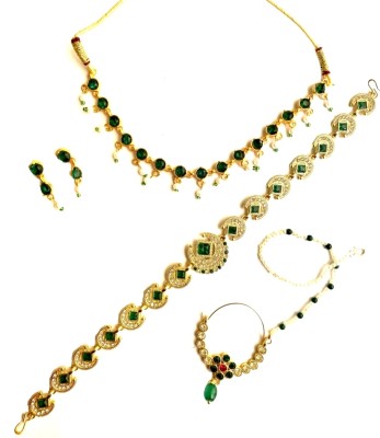 NIKYANKA Brass Gold-plated Gold, Green Jewellery Set(Pack of 5)