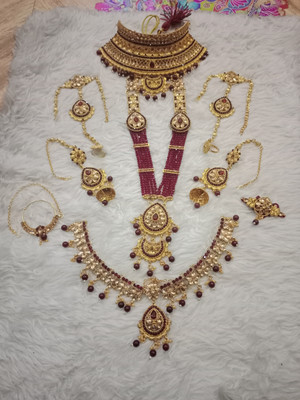 Kum Kum art Alloy Gold-plated Maroon Jewellery Set(Pack of 10)