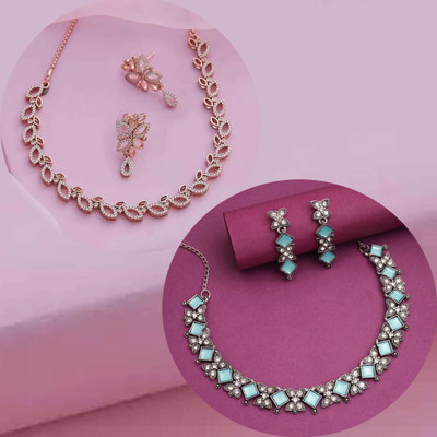 Divastri Brass Gold-plated Blue Jewellery Set(Pack of 2)