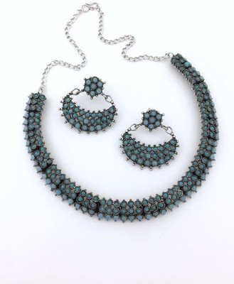 PBM CREATIONS Oxidised Silver Blue Jewellery Set(Pack of 1)