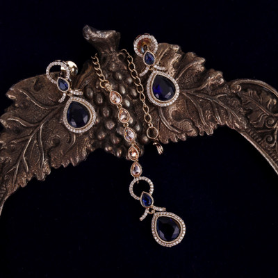 Saloni Fashion Jewellery Brass Gold-plated Blue Jewellery Set(Pack of 3)