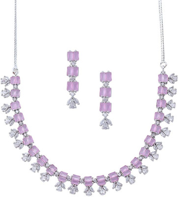 IKSAVA Brass Silver Pink, Silver Jewellery Set(Pack of 3)