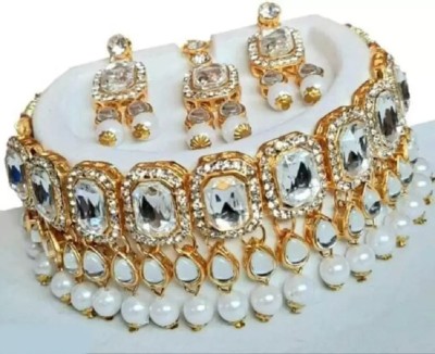 jatin imitation Metal Gold-plated White, Gold Jewellery Set(Pack of 4)