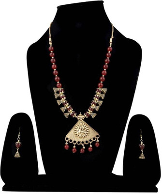 Shri Radhe Fashion House Alloy Maroon Jewellery Set(Pack of 1)