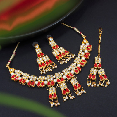 Ronak Fashion Alloy Gold-plated Red Jewellery Set(Pack of 1)