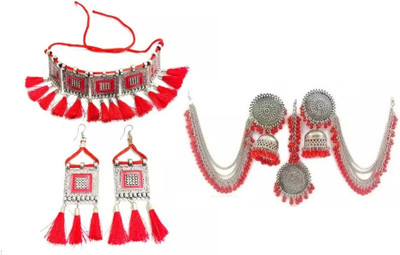 Ruhi Alloy Red, Silver Jewellery Set(Pack of 1)