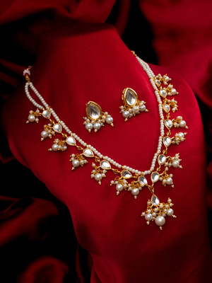 Vermont Brass Gold-plated White Jewellery Set(Pack of 2)